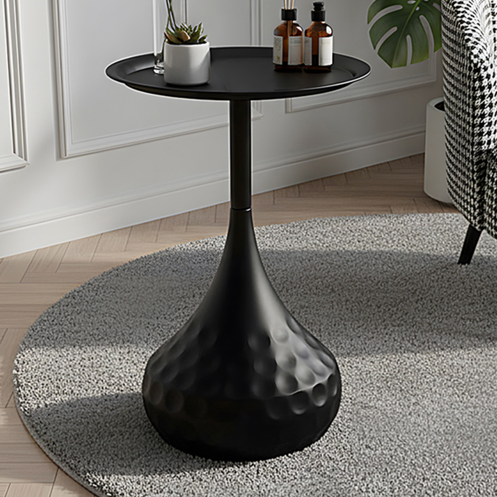 Living and Home Black Round Dimpled Finish Teardrop Base Side Table Image 1