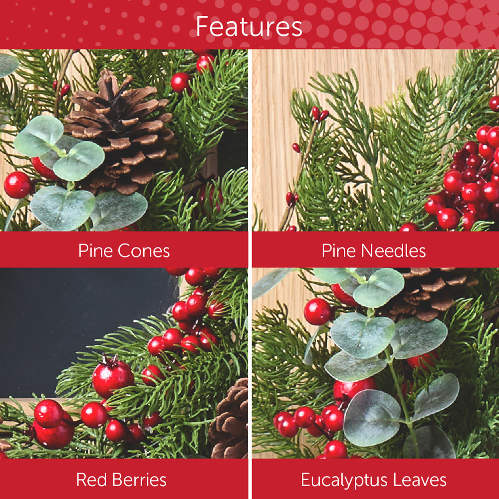 The Christmas Workshop Artificial Wreath with Pinecones Eucalyptus and Red Berries 45cm Image 3
