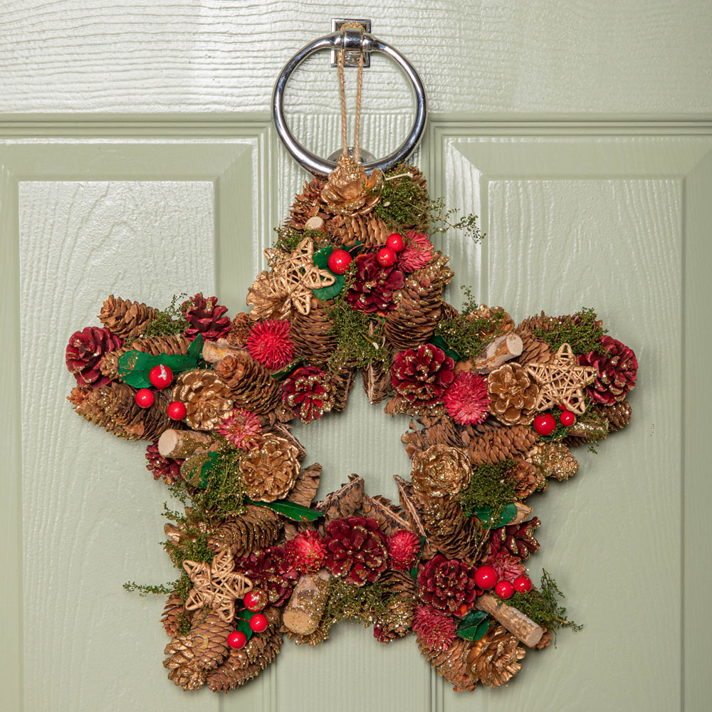 Samuel Alexander Red Star Wreath with Berries and Pinecones 35cm Image 8