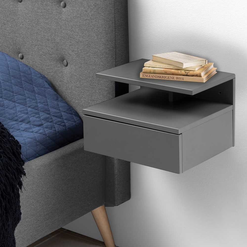 Florence Ashlan Single Drawer Grey Bedside Table Image 9