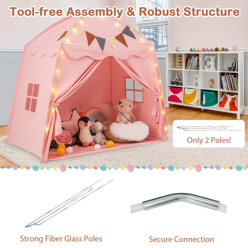 Costway 3 Person Extra Large Kids Play Tent with Lights Pink Image 5