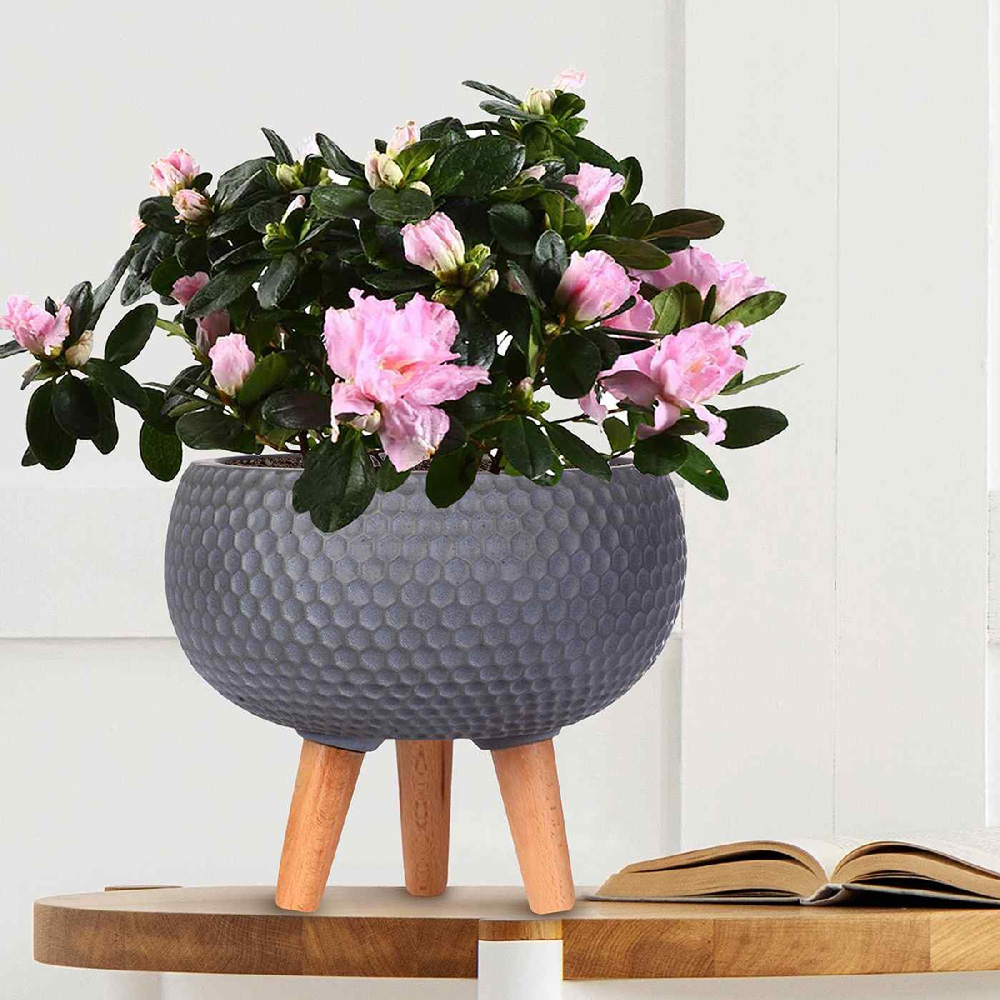 wilko Honeycomb Grey Bowl Planter on Legs 25cm Image 2