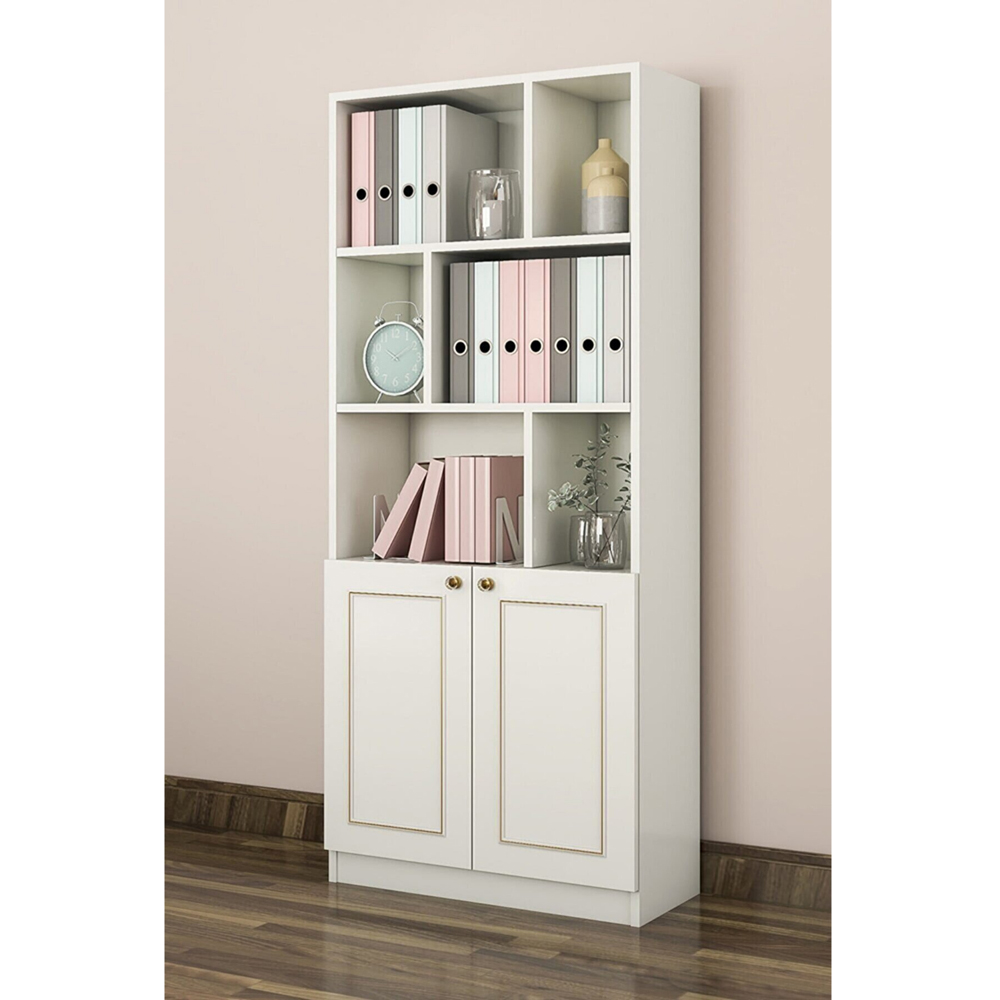 MARIE Gold White Home Office Desk with Bookcase Image 6