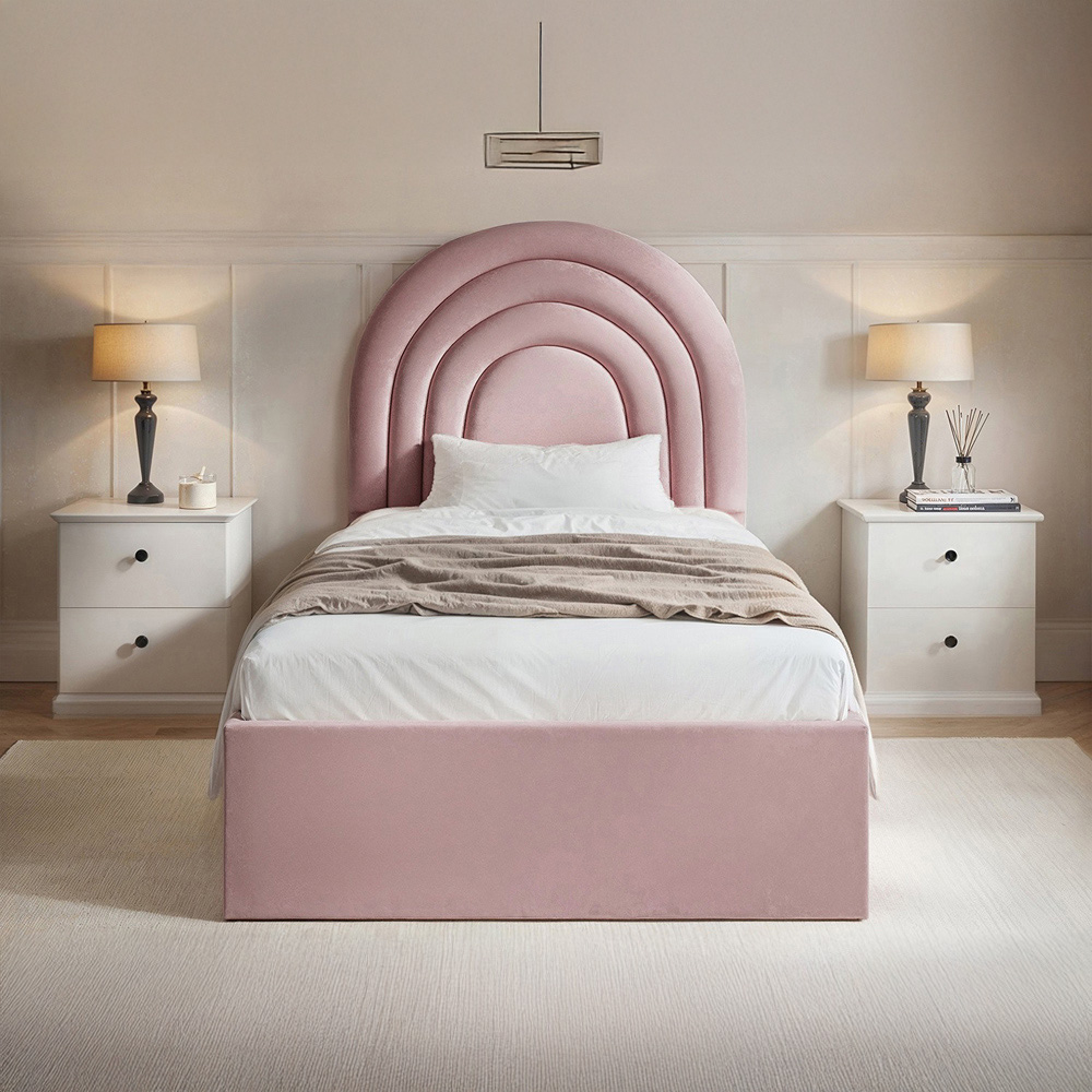 Flair Ava Single Pink Velvet Ottoman Bed Image 7