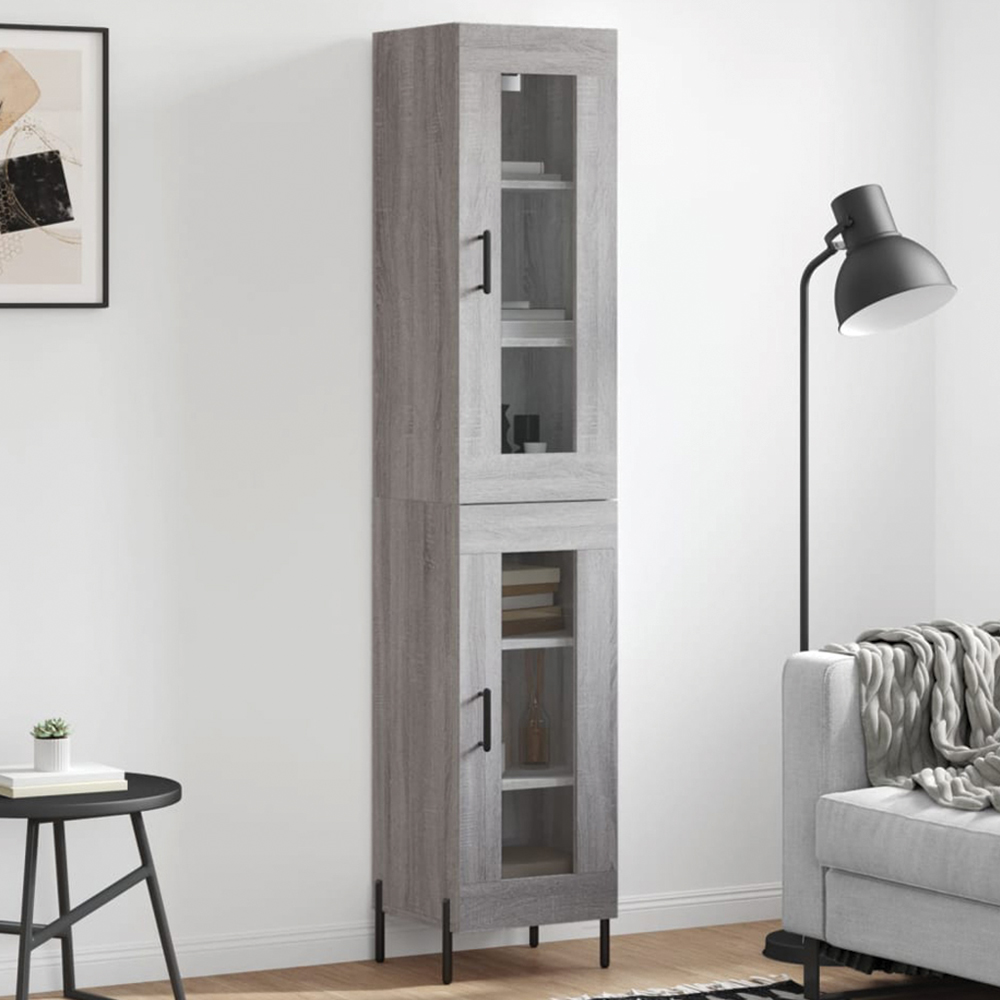 vidaXL 2 Glass Door Grey Sonoma Highboard Image 1