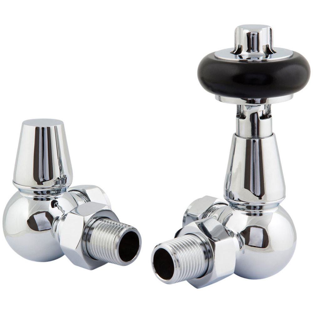 Go Bathrooms Ria Chrome Wooden Head Corner Radiator Valves Set 15mm Image 2