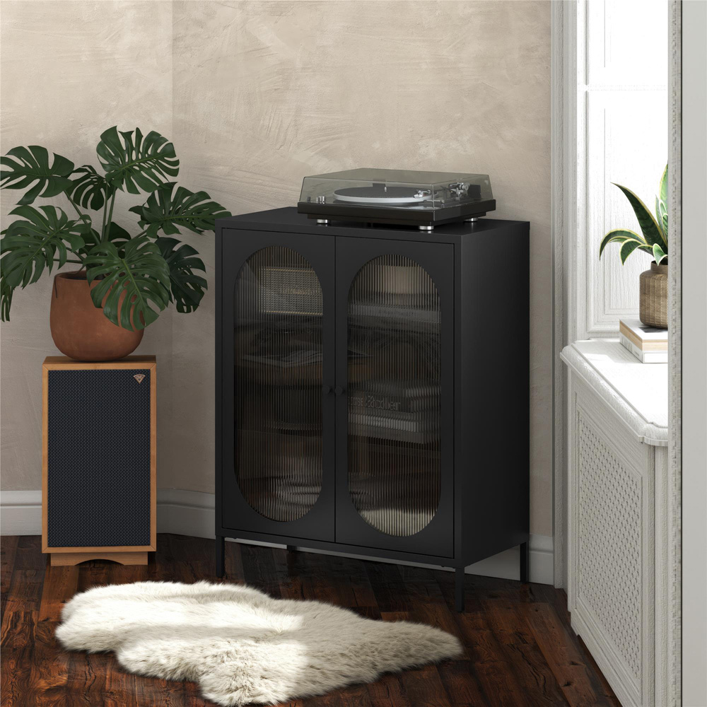 Dorel Luna 2 Door Sky Black Fluted Glass Accent Cabinet Image 7