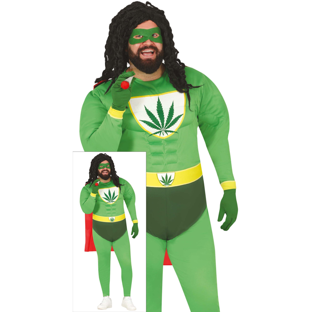 Fiestas Guirca Adult Marijuana Superhero Green and Red Costume Extra Large Image 3
