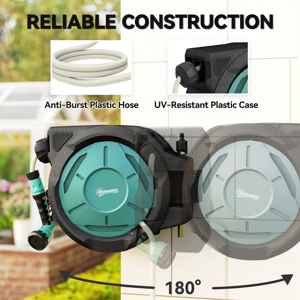 Outsunny Black Retractable Hose Reel Wall Mounted with Lock 20m Image 7