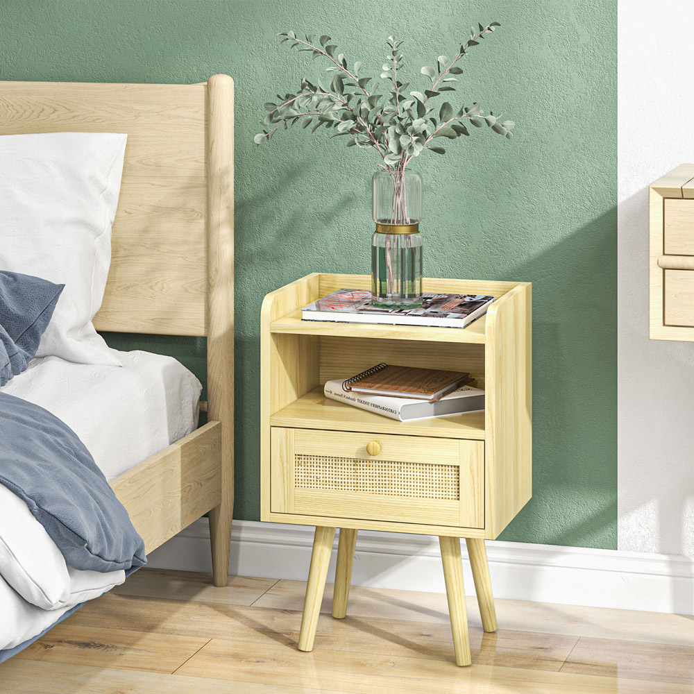 Portland Single Drawer 2 Shelf Boho Bedside Table Set of 2 Image 4