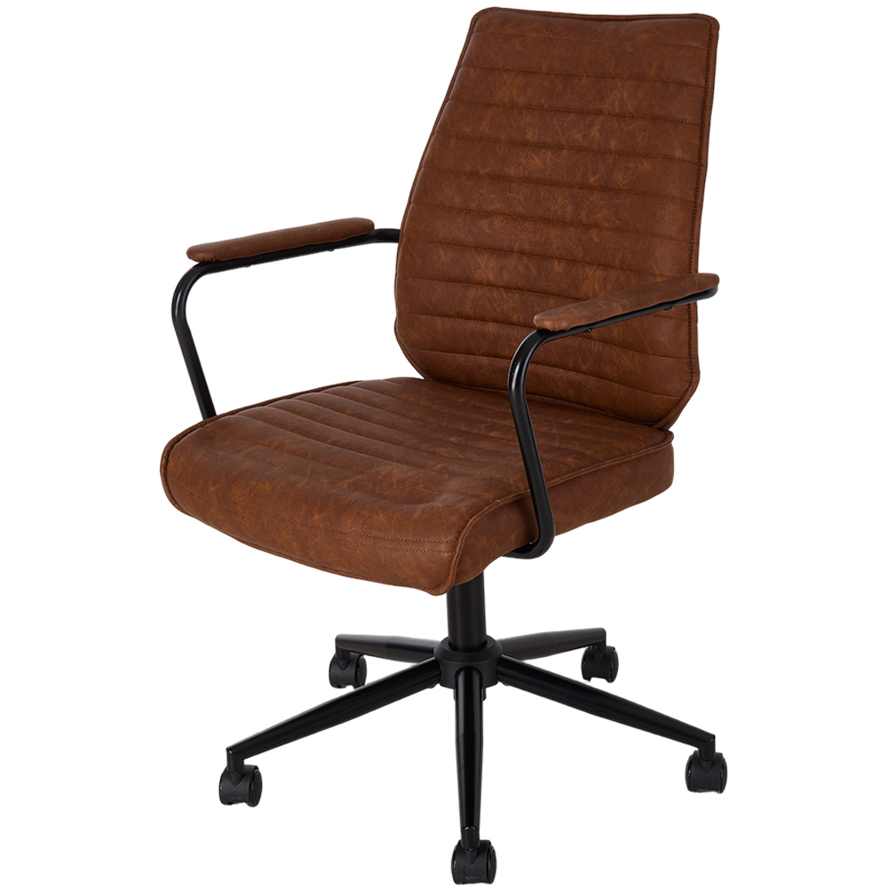 Living and Home Brown PU Leather Swivel and Adjustable High Back Retro Office Chair Image 2