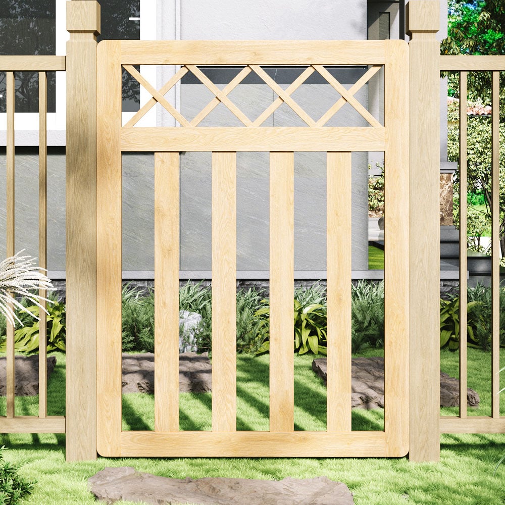 Outdoor Cross Top Wooden Nature Garden Fence Door, 120 x 90 x 2.5cm Image 7