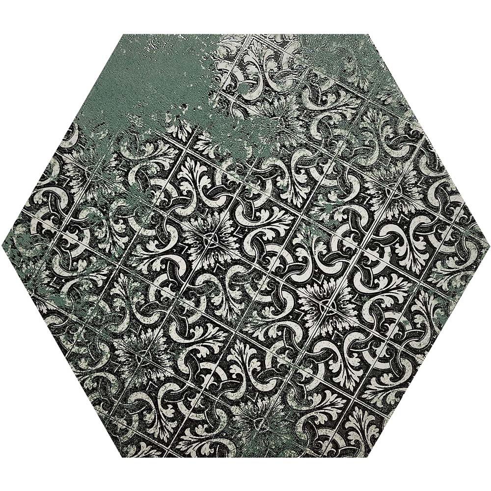 Top Ceramics Patterned Green Hexagon Porcelain Wall Tile 215 x 250mm Image 3