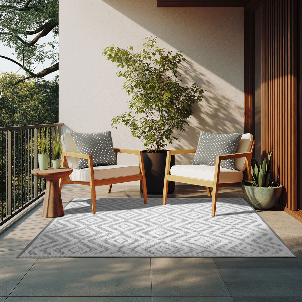 Sapporo Geometric Pattern Outdoor Rug Grey Image 2