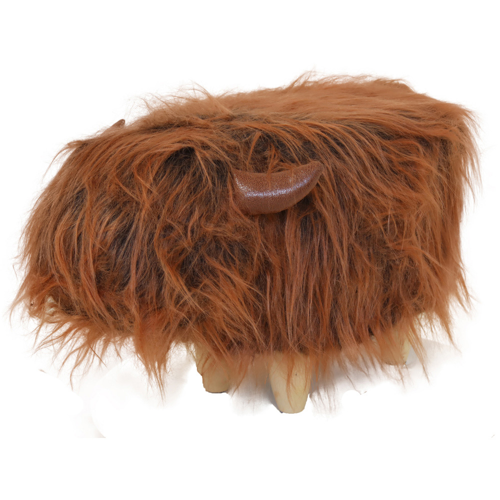 Gardeco Fergus The Highland Cow Dark Brown Synthetic Fur Footstool Image 2