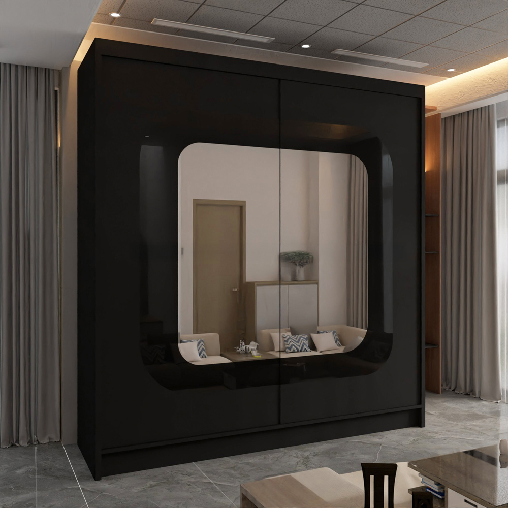 M N Furniture Cheen 2 Door Black Strip Mirrored Sliding Wardrobe 150cm Image 4