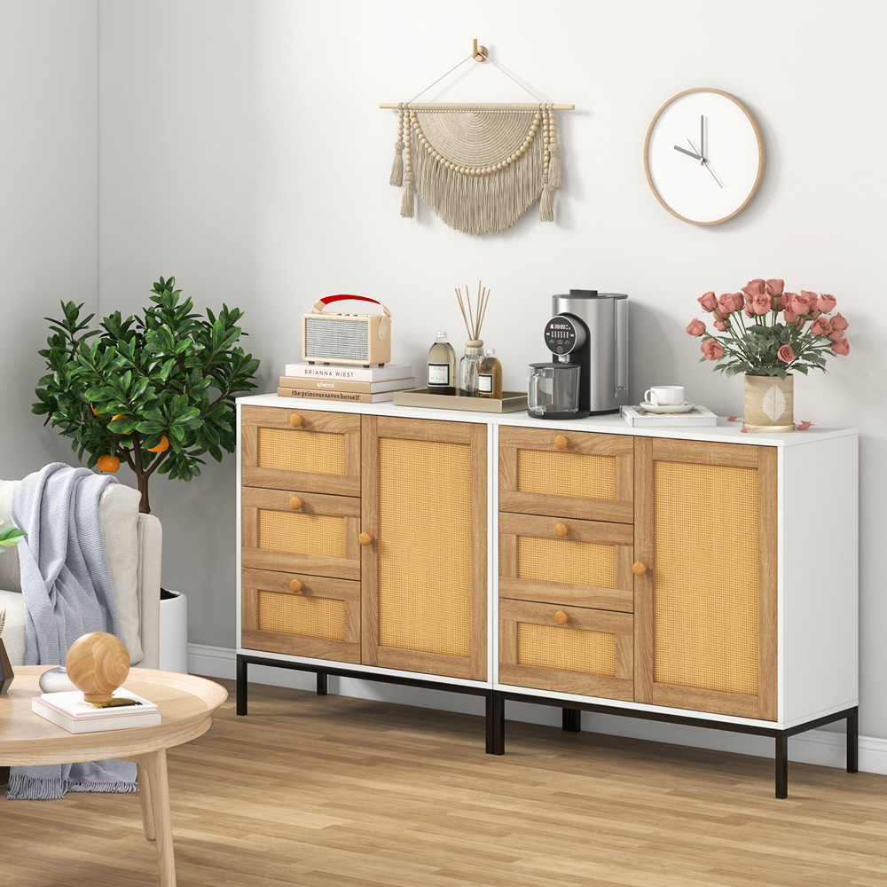 Costway Single Door 3 Drawer White Rattan Cabinet Image 5