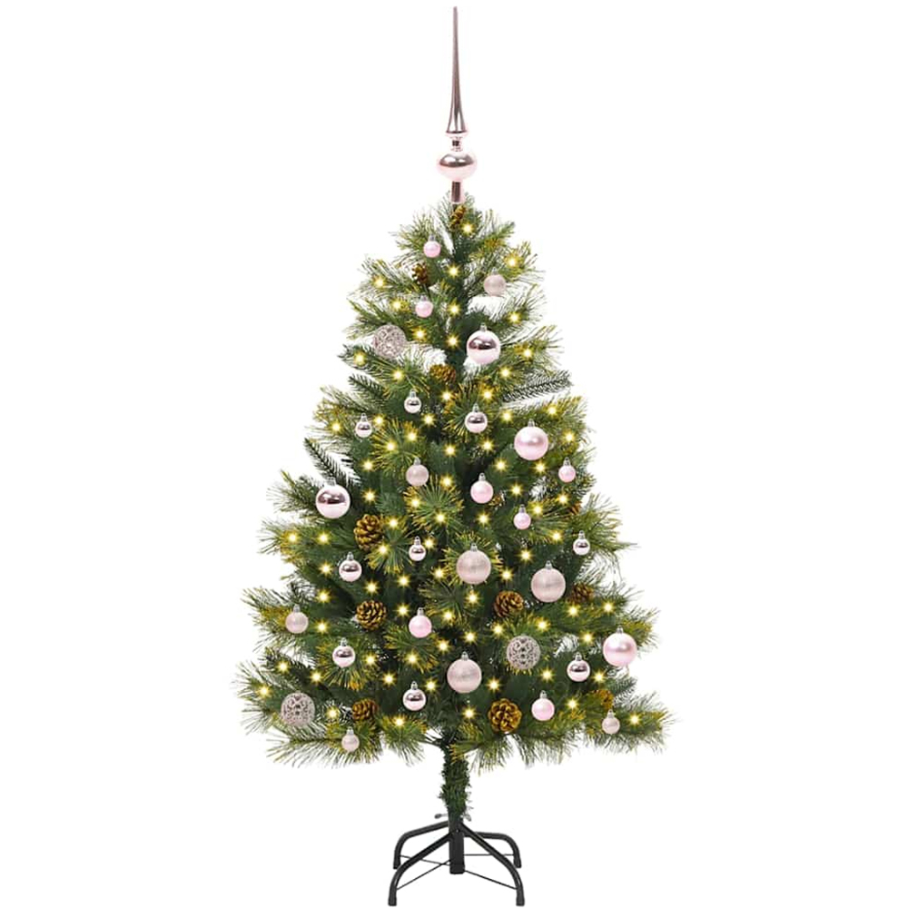 vidaXL Pre-Lit Pink Baubles and Pinecones Green Artificial Christmas Tree 5ft Image 1