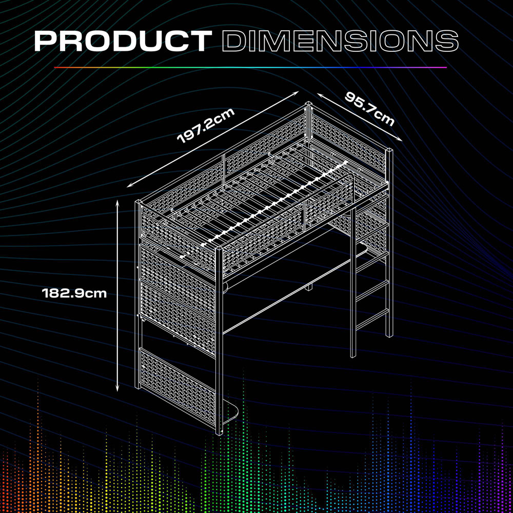 X Rocker Battlebunk Black High Sleeper Gaming Bed with App Controlled LED Lights Image 7
