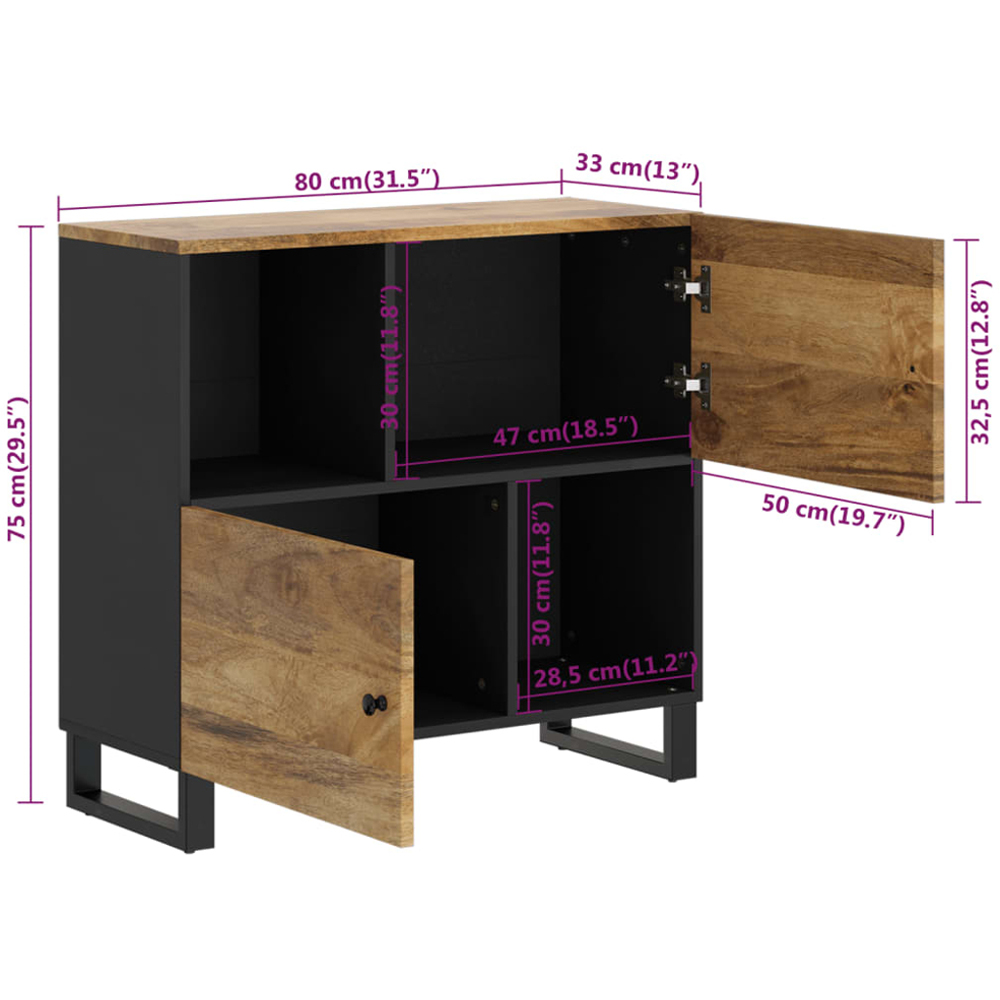 vidaXL 2 Door 2 Shelf Honey Brown Mango Wood Sideboard Image 9