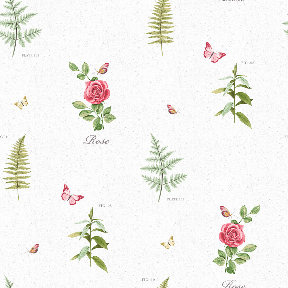 Galerie Country Cottage Roses and Leaves Green and Red Wallpaper Image 1