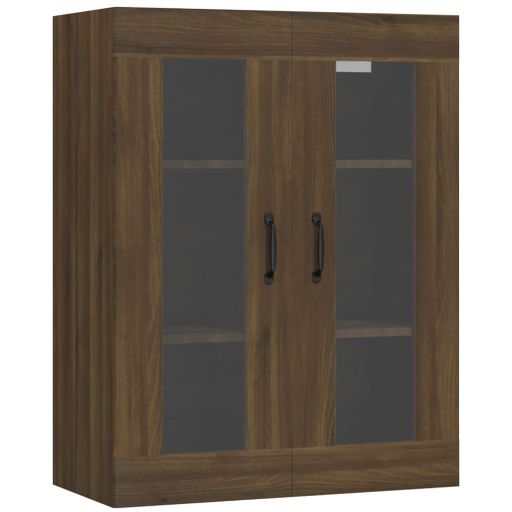 vidaXL 2 Glass Door 3 Shelf Brown Oak Hanging Wall Cabinet Image 2