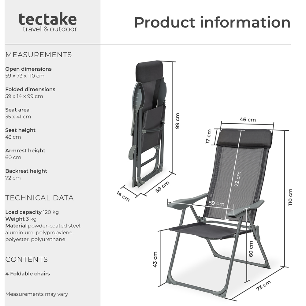 tectake Maurine Set of 4 Anthracite Garden Chairs Image 9