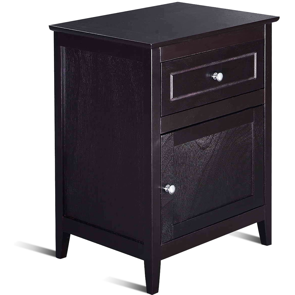 Costway Single Drawer Single Shelf Espresso Modern Nightstand Image 3