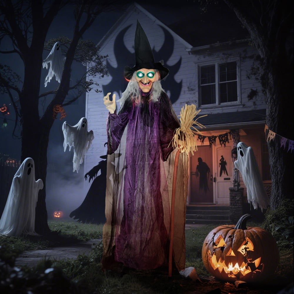 Outsunny Voice Activated Animatronics Purple Standing Witch Halloween Decoration 6ft Image 2