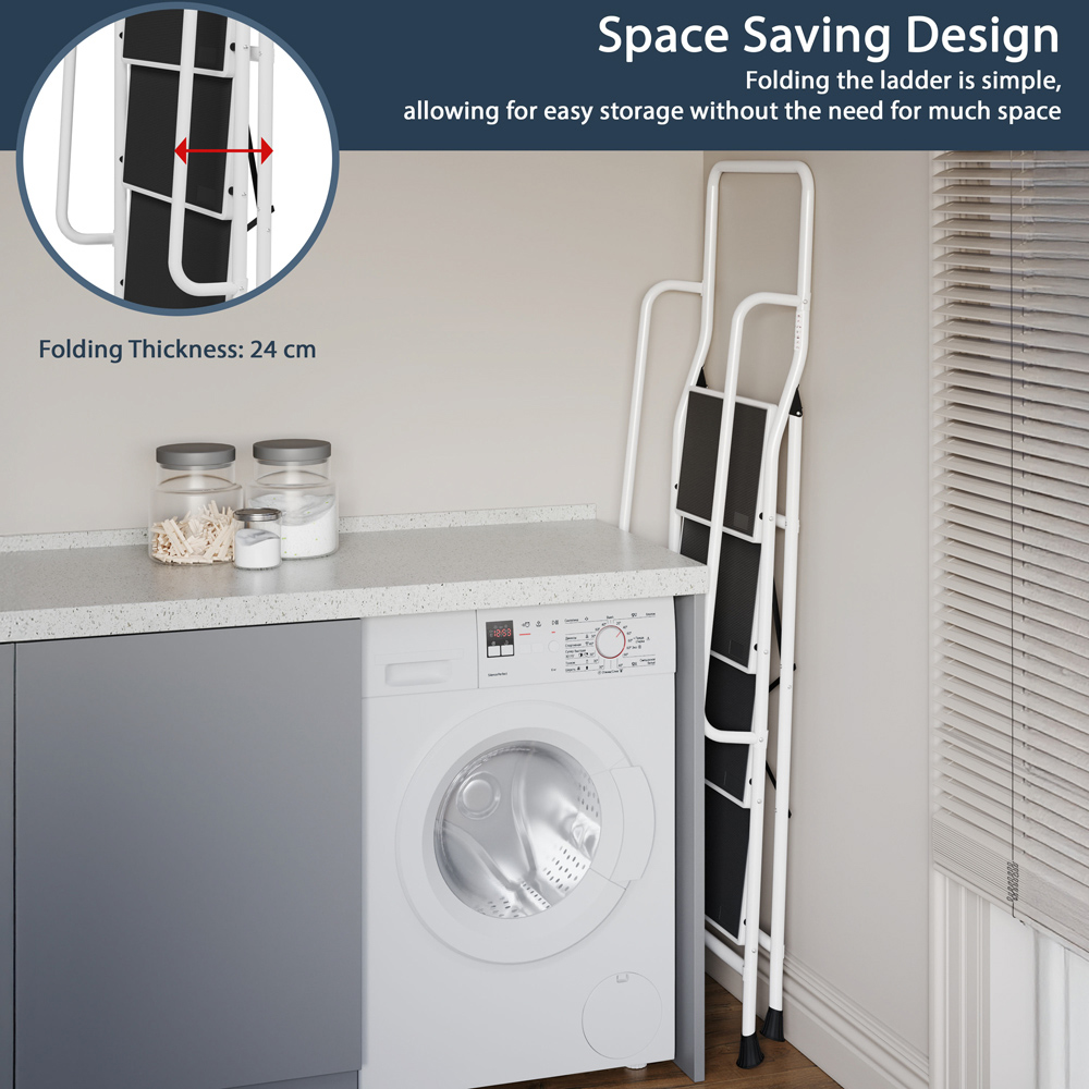 HOME VIDA White 4 Step Ladder with Handrail Image 5