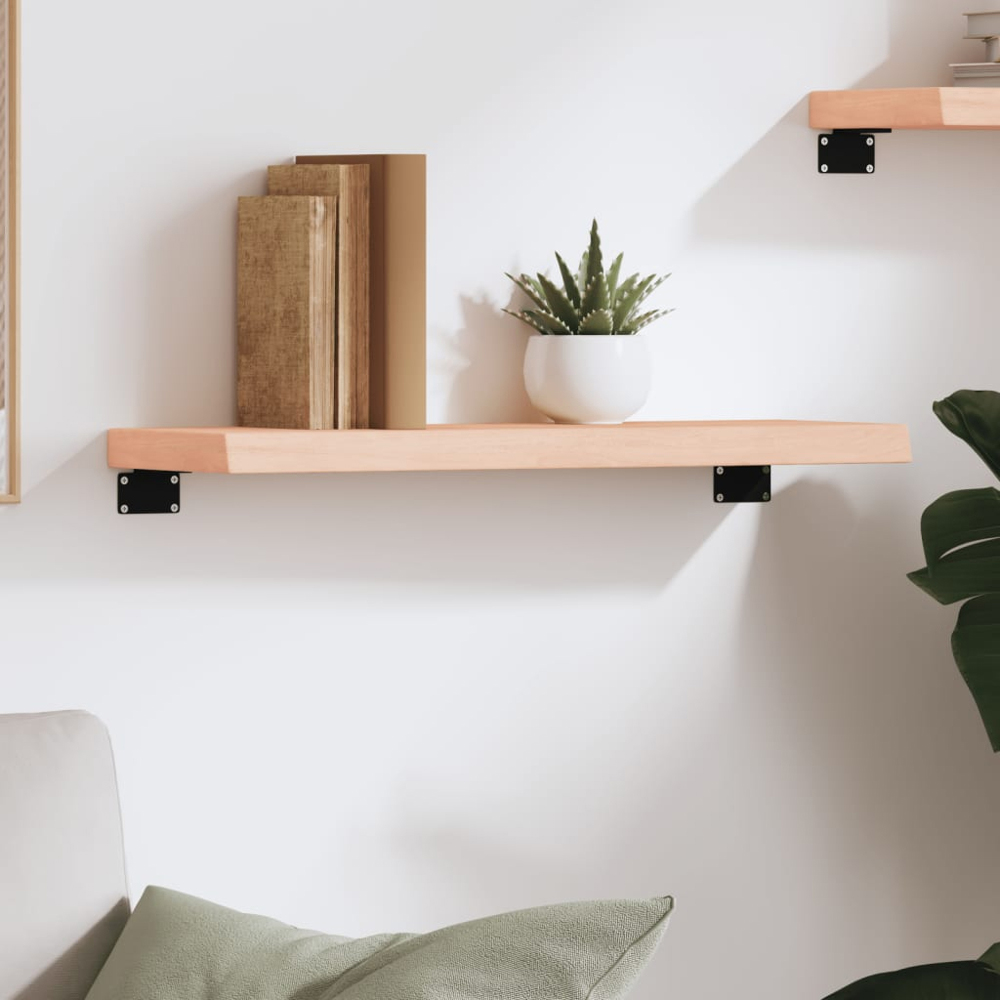 vidaXL 100cm Natural Untreated Solid Oak Wood Floating Wall Shelf Image 2