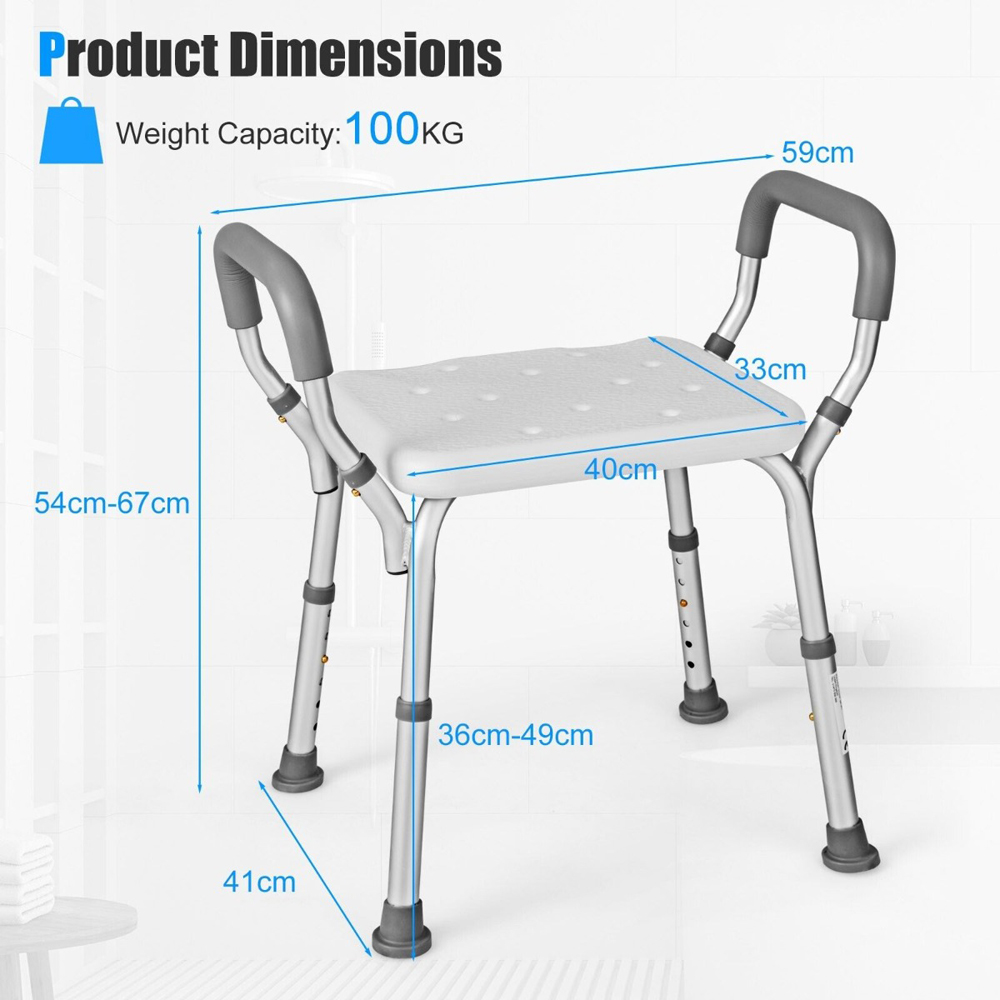 Costway Shower Bench with Detachable Padded Arms Image 9