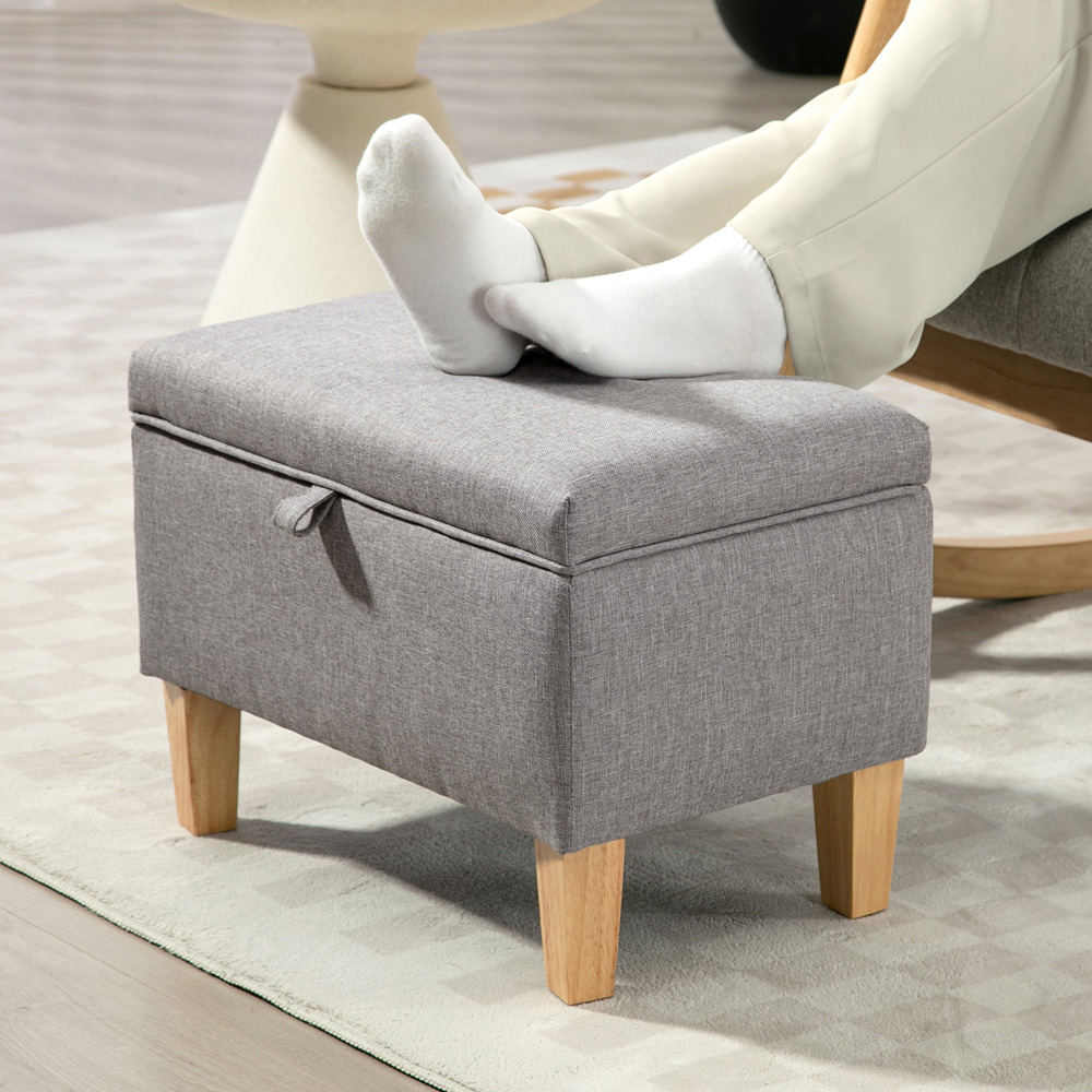 HOMCOM Light Grey Linen Fabric Ottoman Storage Box Image 3
