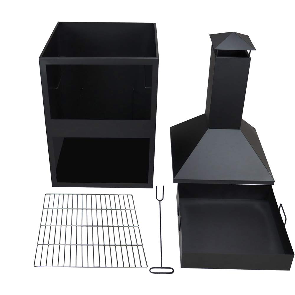 Charles Bentley Snug Rio Black Powder Coated Steel BBQ and Chimenea with Log Storage Image 5
