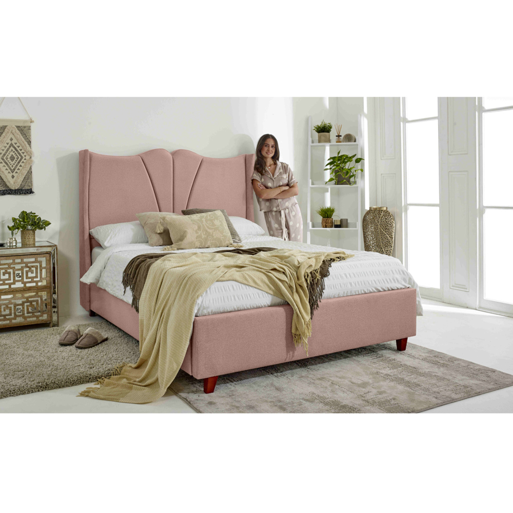 Eleganza Florentine Small Double Pink Arlington Fabric Bed Frame with Winged Headboard Image 5