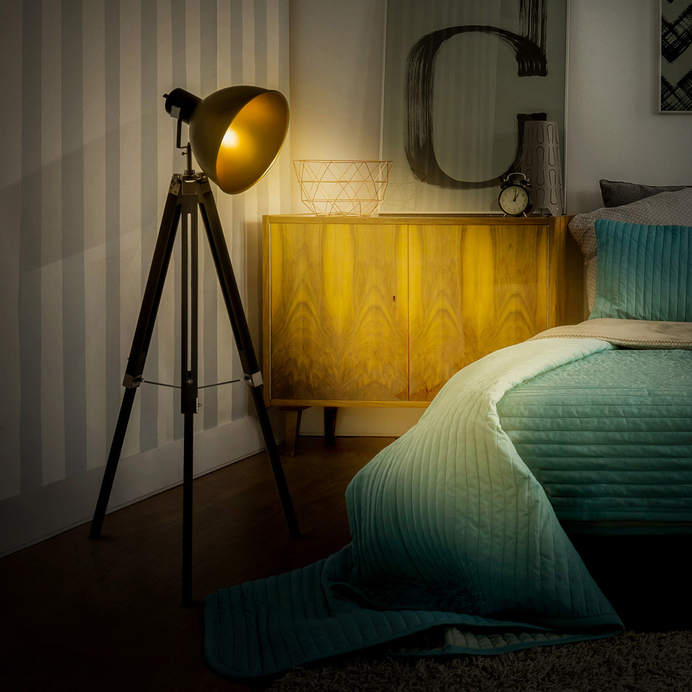 Portland Black and Gold Tripod Studio Floor Lamp Image 2