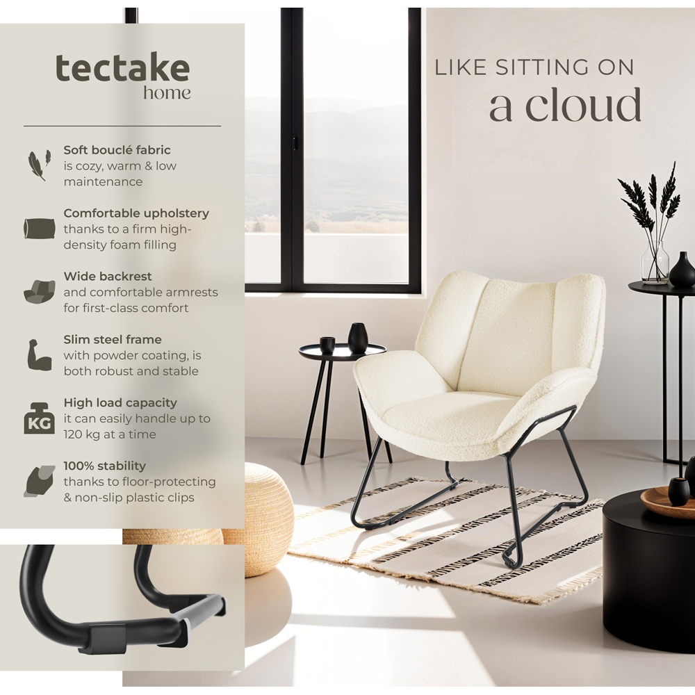 tectake Kjeld Cream Boucle Armchair Image 5