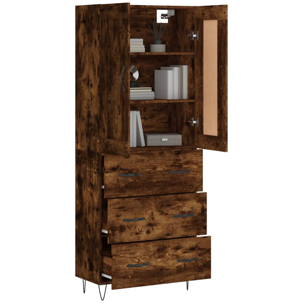 vidaXL 2 Door 3 Drawer Smoked Oak Highboard Image 3