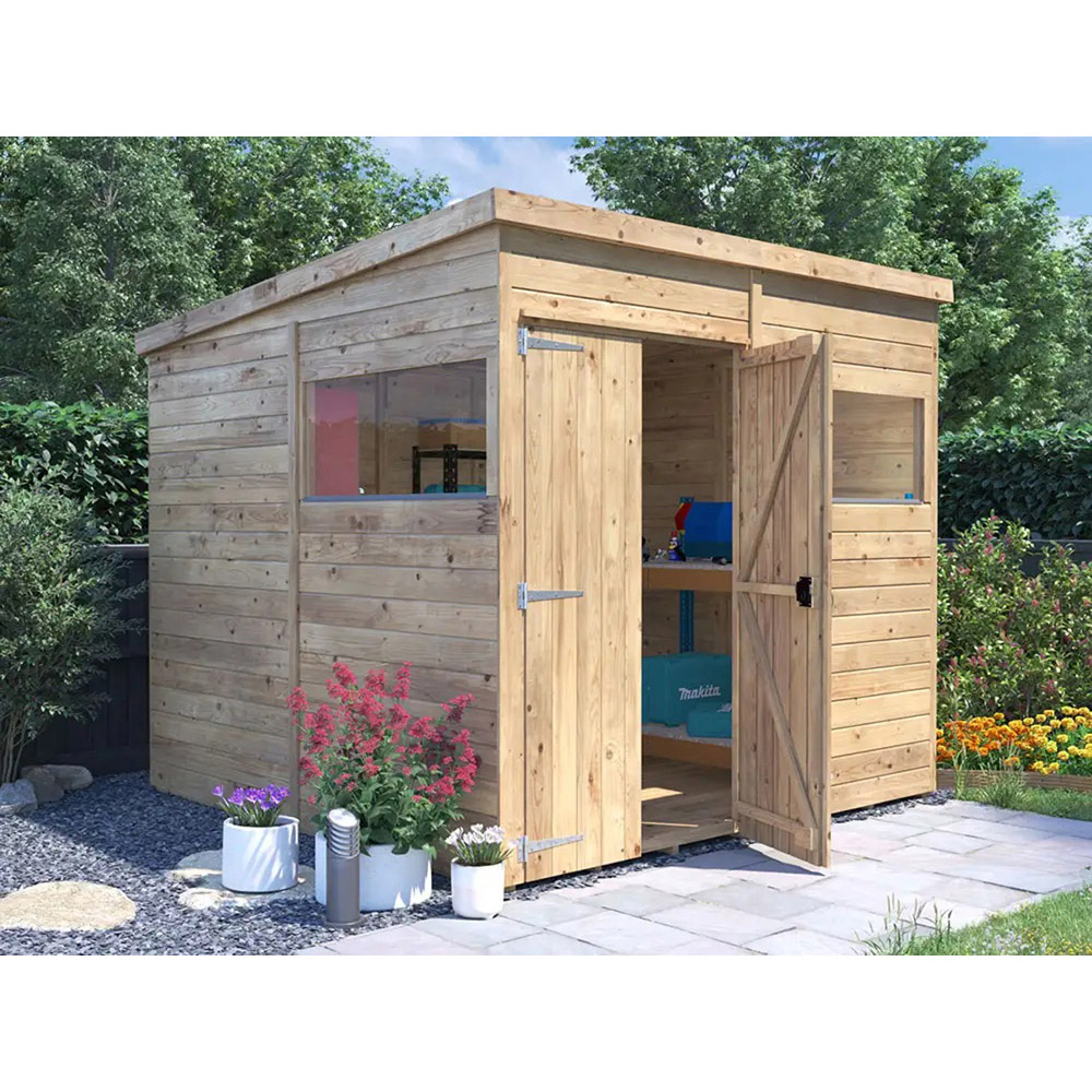 Dunster House Overlord 8 x 8ft Modular Brown Pent Bike Shed Image 2