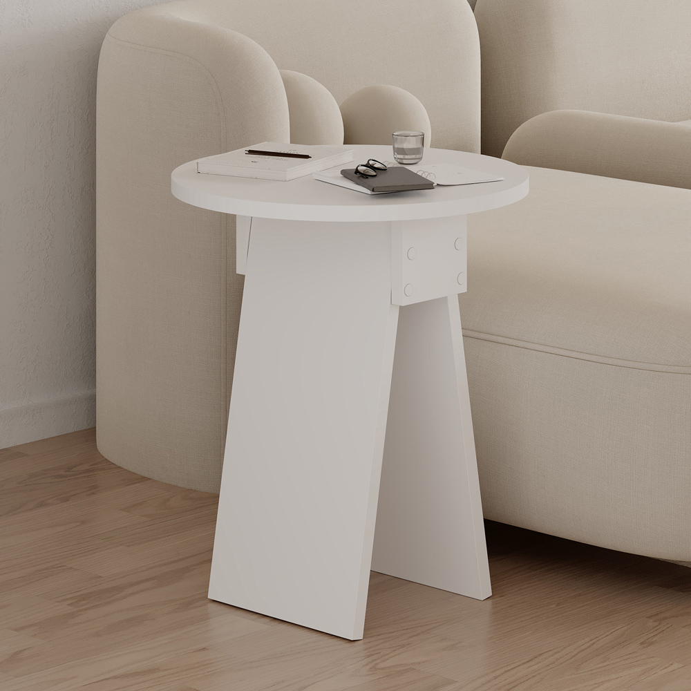 Decortie Chen Round Side Table with White Sculptural Base Image 4