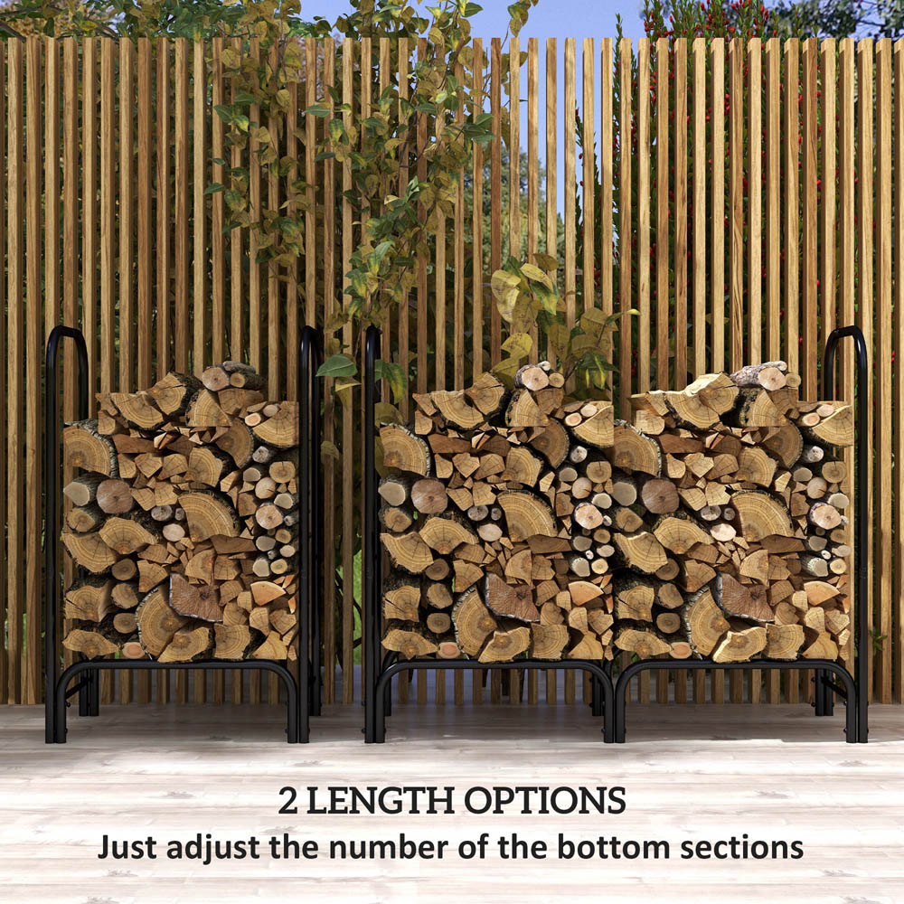 Outsunny 4ft Black Firewood Log Storage Rack with Canvas Carrier and Oxford Cover Image 8