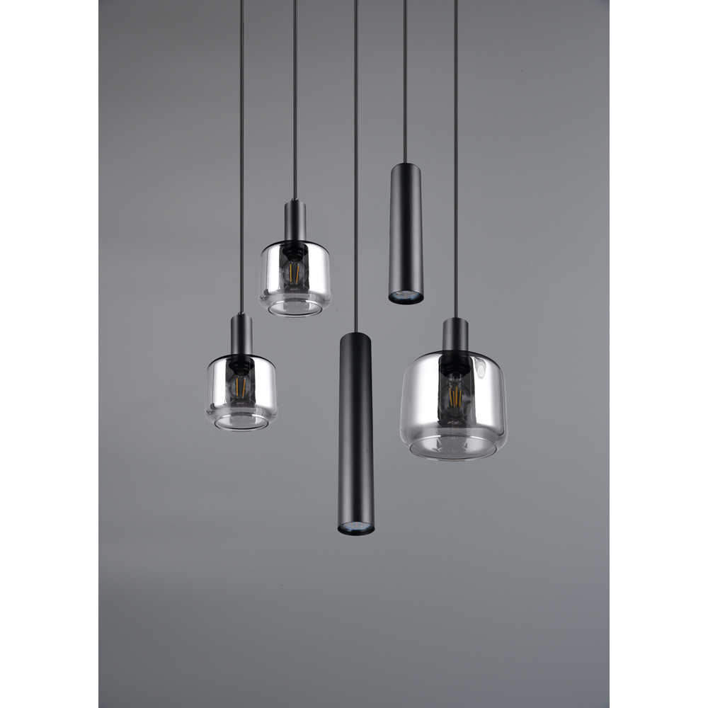 TRIO Mataro 5 Light Matt Black Ceiling Pendant Light Image 7
