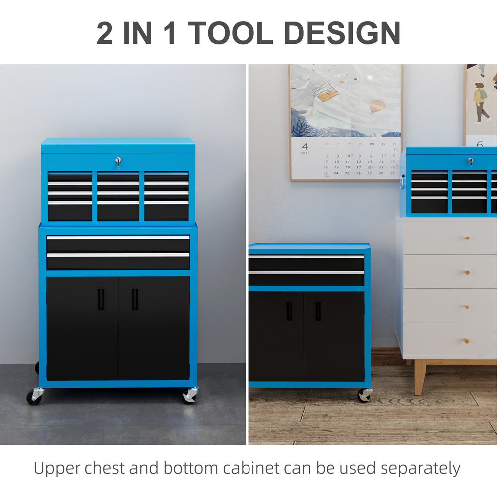 Portland 2 Door 6 Drawer Blue Chest and Tool Storage Cabinet Set Image 4