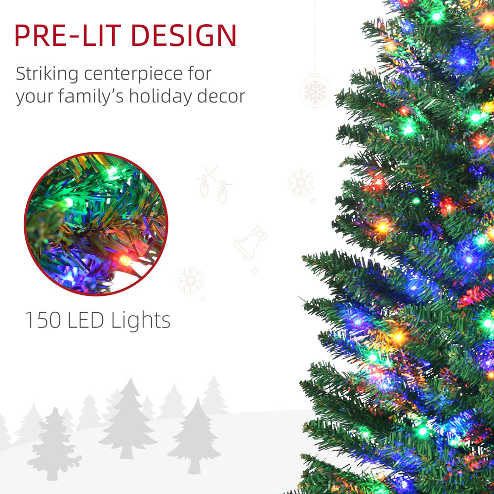 Everglow Colourful LED Pre-Lit Green Pencil Shape Artificial Christmas Tree 6ft Image 6