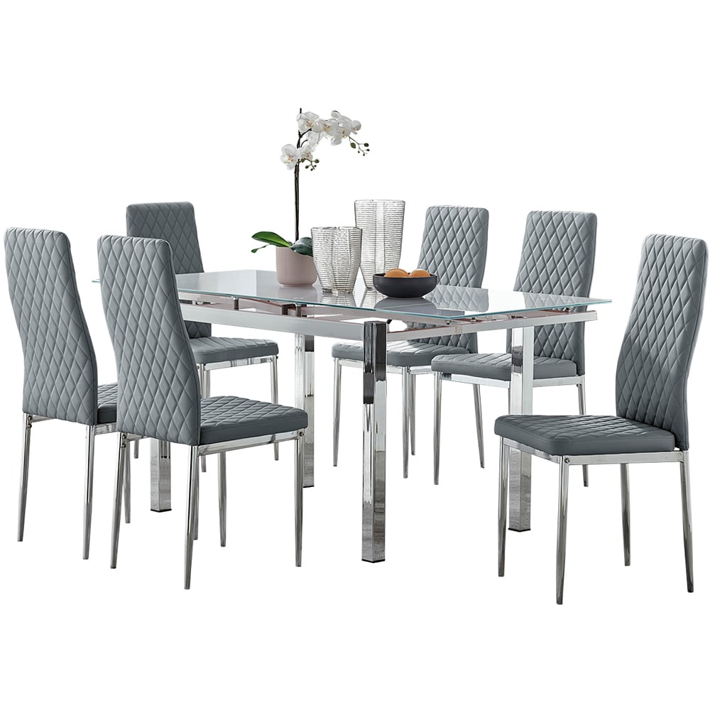 Furniturebox Fonti Valera 6 Seater Dining Set Grey and Chrome Image 2