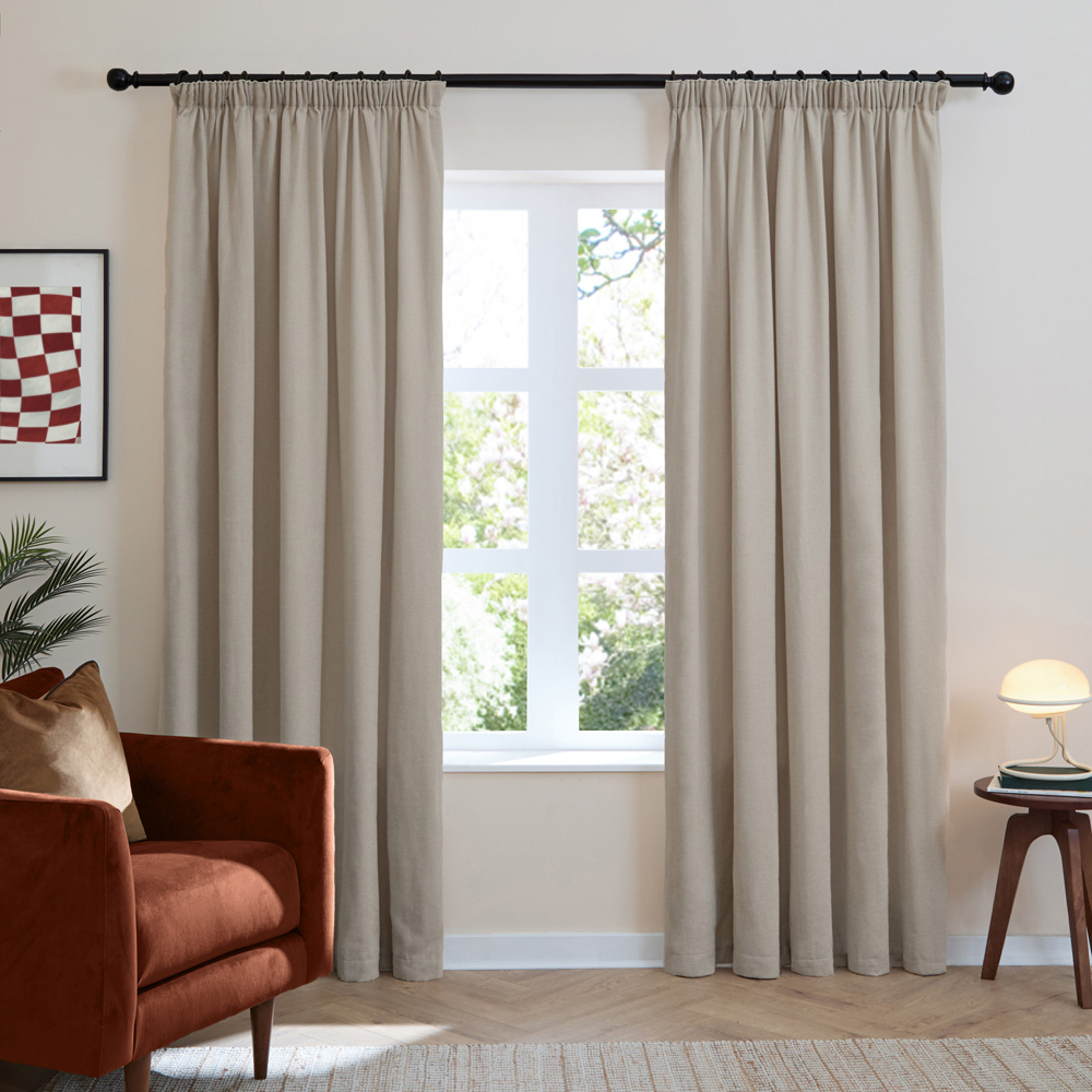 Furn Soft Chenille Natural Blackout Pencil Pleat Curtains 229 x 183cm Image 1