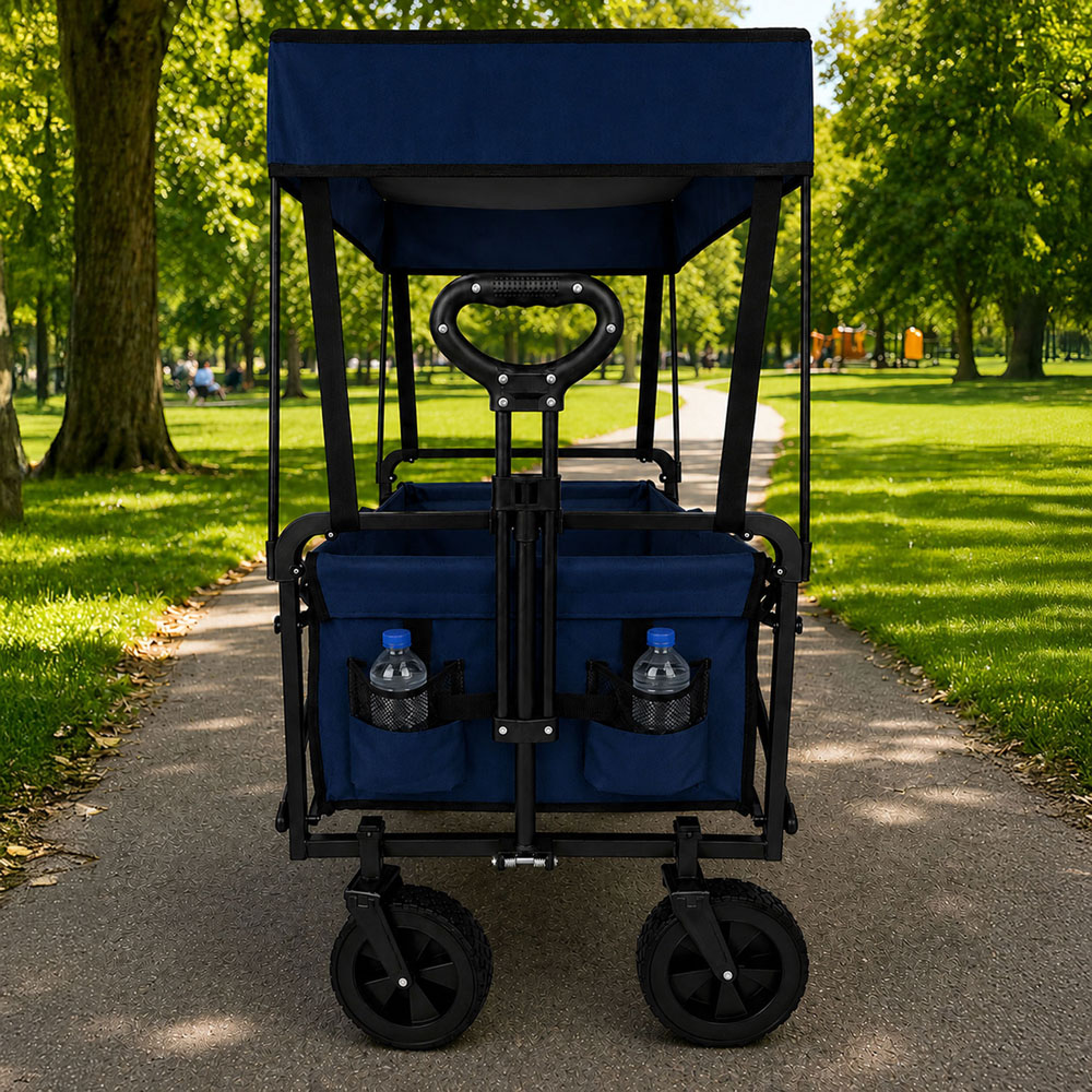 Neo Direct 140L Navy Heavy Duty Folding Garden Trolley Cart with Canopy Image 5