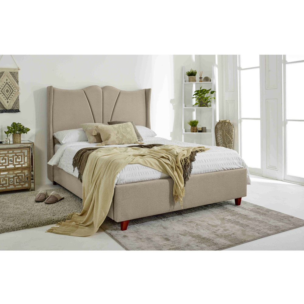 Eleganza Florentine King Size Pearl Arlington Fabric Bed Frame with Winged Headboard Image 6
