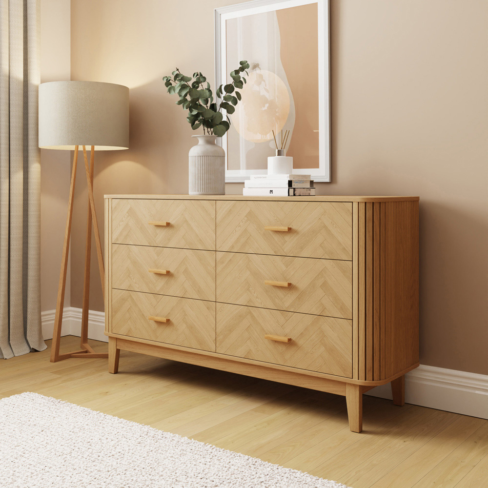 GFW Axel 6 Drawer Oak Chevron Pattern Chest of Drawers Image 7