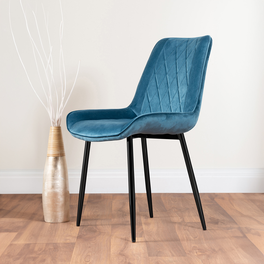 Furniturebox Cesano Set of 2 Blue and Black Velvet Dining Chair Image 5